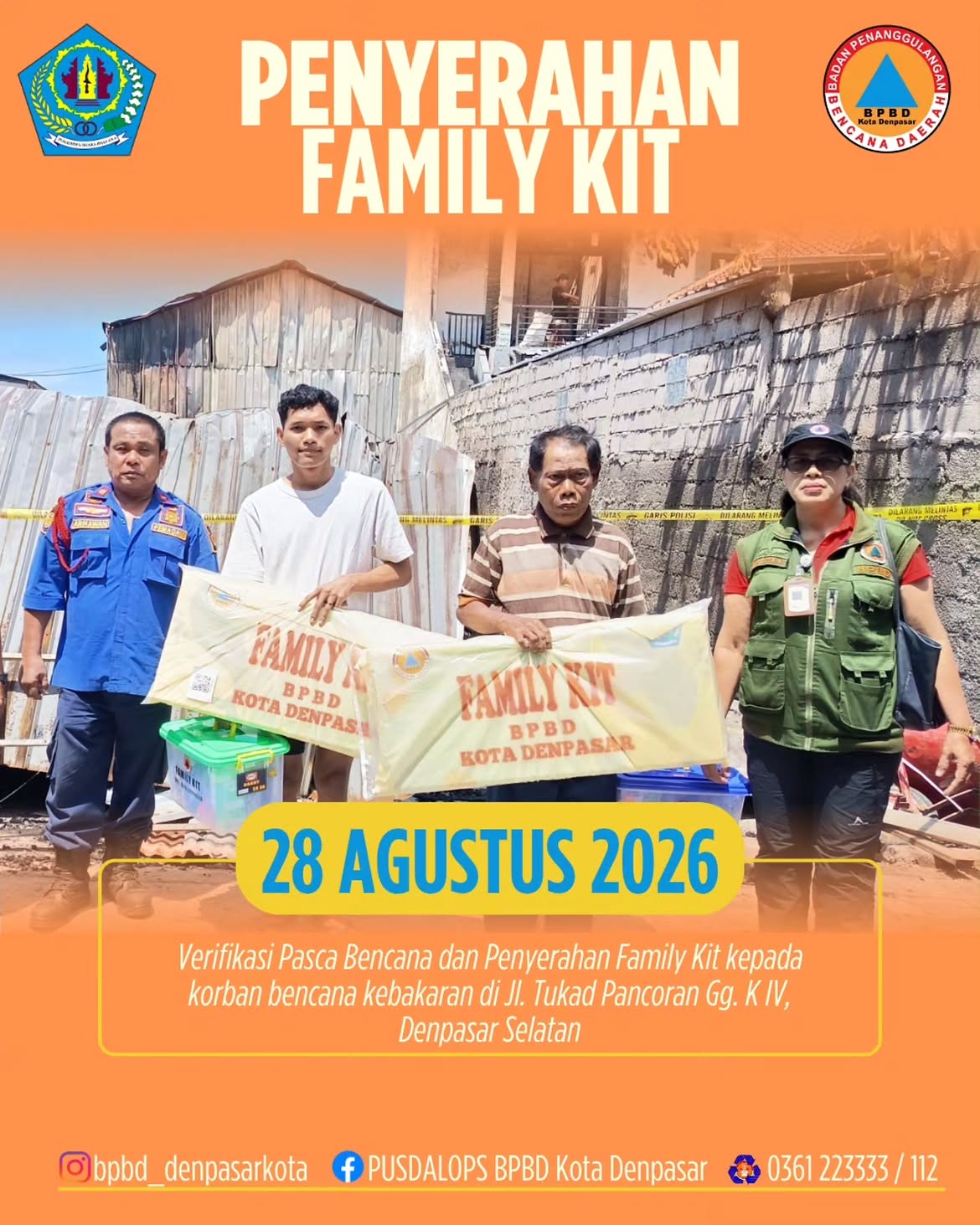 Penyerahan Family Kit Kepada Korban Kebakaran di Jl. Tukad Pancoran